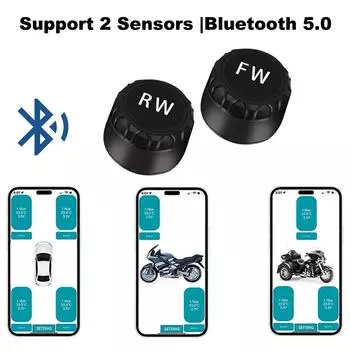 Мотоциклетная система контроля давления в шинах TPMS Bluetooth5.0, беспроводная, водонепроницаемая, IP67, с 2 внешними датчиками, поддержка Android/IOS S1