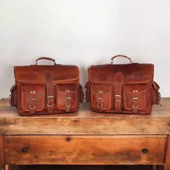 Мотоциклетная сумка из натуральной кожи, водонепроницаемая седельная сумка, велосипедная сумка, винтажные седельные кофры, идеальный подарок для любителей мотоциклов 15 x 11 x 5 in коричневый