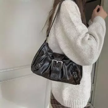 Мотоциклетная сумка в стиле панк, сумка через плечо в стиле ретро, французский стиль класса люкс, универсальная ручная сумка через плечо чёрный