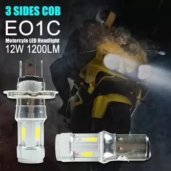 Мотоциклетная светодиодная фара H4 BA20D с двумя лучами, 3 стороны, лампочки для скутеров и электровелосипедов 12 Вт