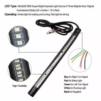 Мотоциклетная световая панель, универсальная IP68, водонепроницаемая, двухцветная, 48 светодиодов, SMD, хвост мотоцикла