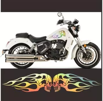 Мотоциклетная виниловая наклейка Декаль Универсальная 34x12.6см 2шт Череп Пламя Полосы на бензобак
