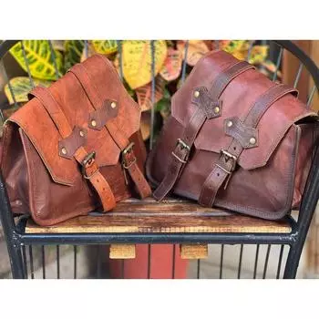 Мотоциклетная винтажная козья кожа, ДВЕ седельные сумки, большие передние сумки с поворотным рычагом, 2 сумки коричневый