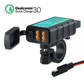Мотоциклетное квадратное быстрозарядное зарядное устройство с двумя USB-портами и вольтметром, встроенным разъемом SAE 6.66*3.8*2.13cm чёрный/синий