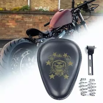 Мотоциклетное ретро черное кожаное сиденье Skull Solo + 3-дюймовый поворотный кронштейн для сиденья Harley Custom Chopper Bobber Saddle
