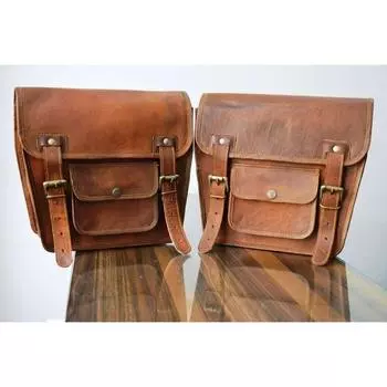 Мотоциклетное седло из натуральной козьей кожи с 2 коричневыми кофрами Седельные сумки Сумки-корзины 9 x 11 x 5 in коричневый