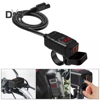 Мотоциклетное USB-зарядное устройство с двумя портами USB Type C, быстрая зарядка, водонепроницаемое зарядное устройство для телефона для мотоциклов, автомобилей, внедорожников, лодок чёрный