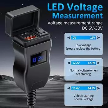 Мотоциклетное USB-зарядное устройство типа C с разъемом USB-C, светодиодный цифровой вольтметр для мотоциклетного мотора, быстрое зарядное устройство для сотовой связи