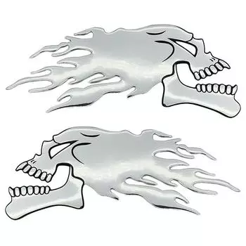 Мотоциклетные аксессуары Наклейка и декаль на бензобак серебристая с рисунком черепа и пламени 1 пара