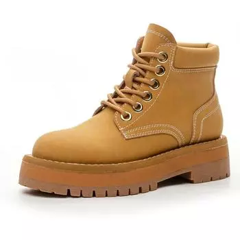 Мотоциклетные ботинки для женщин, высокие, из натуральной кожи, на толстом каблуке, зима 2025 года, ботинки на платформе, походы и путешествия 35 жёлтый