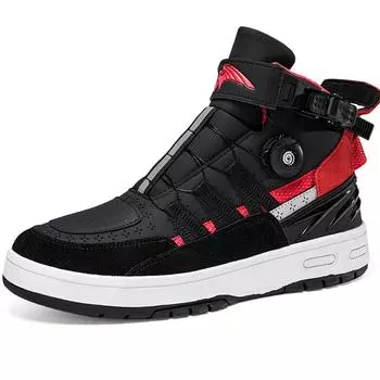 Мотоциклетные ботинки Four Seasons, большие размеры, вращающиеся кнопки, кожаные противоскользящие, противоударные, мотоциклетные ботинки, мужская спортивная обувь 37 чёрный/красный