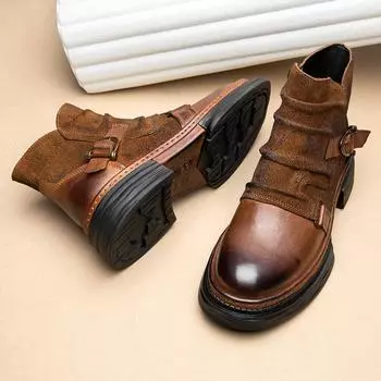 Мотоциклетные ботинки Martin Boots Men s American Retro Short Boots Ami Kaji Motorcycle Cowhide Winter Paratrooper Boots 38 коричневый