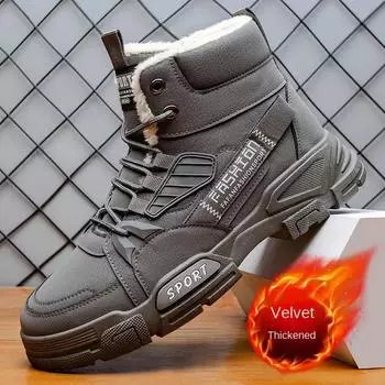 Мотоциклетные ботинки, мужская плюшевая хлопковая обувь, высокие хлопковые сапоги, рабочие ботинки в британском стиле 39 чёрный