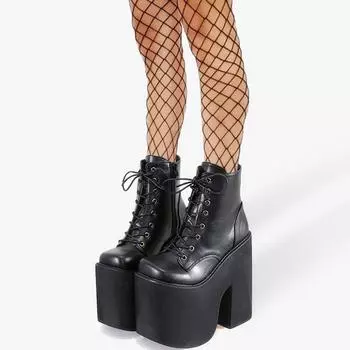 Мотоциклетные ботинки на массивном каблуке высотой 17 см, женские ботильоны на платформе, обувь для девочек в стиле панк, на толстой подошве, обувь для девочек, большой размер 43 35 чёрный