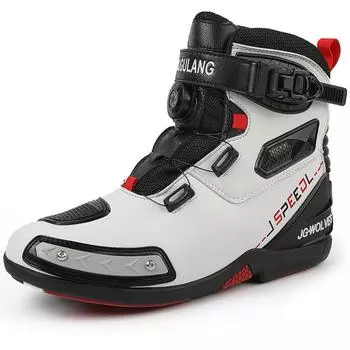 Мотоциклетные ботинки унисекс, большие размеры, нескользящая спортивная обувь из натуральной кожи, предотвращающая столкновения, спортивные женские мотоциклетные ботинки для езды на открытом воздухе 37 белый