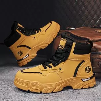 Мотоциклетные ботинки в стиле хип-хоп, мужские мотоциклетные ботинки в британском стиле, ботинки с высоким берцем на толстой подошве, мужская обувь 39 жёлтый