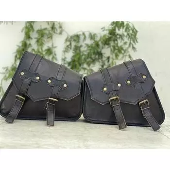 Мотоциклетные черные козьи кожаные седельные сумки, двухсторонние редкие кожаные сумки 11 x 9 x 5 in чёрный