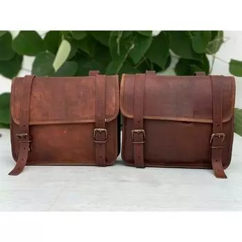 Мотоциклетные две сумки, боковые кофры, мягкая кожа, прочные седельные сумки, седельные кофры 11 x 9 x 5 in коричневый