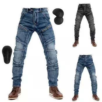 Мотоциклетные джинсы с регулируемыми наколенниками и штаны для езды на мотоцикле L чёрный