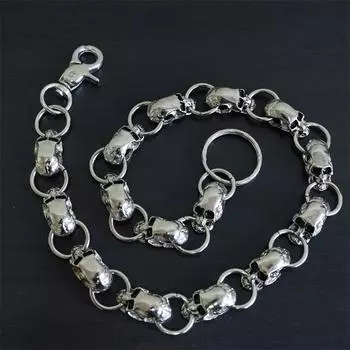 Мотоциклетные металлические джинсы Ghost Head Chain Hip Hop Punk Diablo Skull Personality Male Tide Waist Chain Spice Girl Accessories серебряный