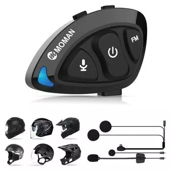 Мотоциклетные наушники Moman для мотоциклетной связи для одного человека, 40 мм, высокопроизводительный стереодинамик, Hi-Fi стерео FM-радио, голосовой вызов с помощью искусственного интеллекта IPX6