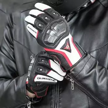 Мотоциклетные перчатки черные гоночные натуральная кожа мотоцикл белые дорожные перчатки для верховой езды мужские летние зимние M чёрный