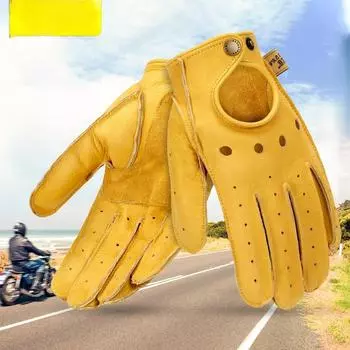 Мотоциклетные перчатки из натуральной кожи, мужские ретро-перчатки, мотоциклетные перчатки с половиной пальца и полным пальцем M short оранжевый