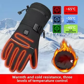 Мотоциклетные перчатки с подогревом для мужчин и женщин, рабочие перчатки на батарейках, ветрозащитные перчатки для сенсорных экранов, водонепроницаемые перчатки, грелки для рук для кемпинга One size чёрный