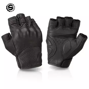 Мотоциклетные перчатки SFK с полупальцами, летние, дышащие, из натуральной козьей кожи, износостойкие, для мотокросса, рыцари, гоночная экипировка S чёрный