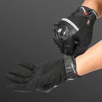Мотоциклетные перчаткиЧерные защитные кожаные перчатки из углеродного волокнаВодные спортивные гоночные перчатки с сенсорным экраномДышащая защита пальцев M чёрный