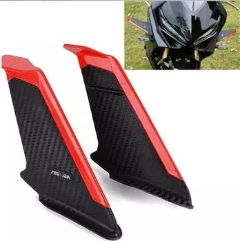 Мотоциклетные передние боковые винглеты под карбон, спойлер-плавник, красная отделка