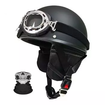 Мотоциклетные полушлемы, винтажные мотоциклетные шлемы в немецком стиле для мужчин и женщин, шлем для взрослых, скутер, квадроцикл, круиз с очками чёрный