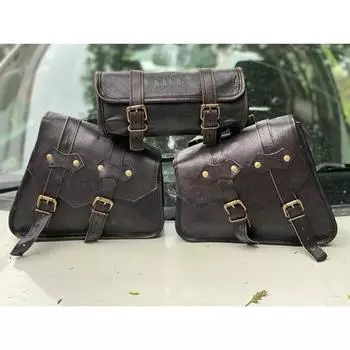 Мотоциклетные седельные сумки, полный комплект, сумки для багажа для Sportster, 3 шт., кожаные чёрный