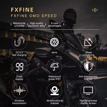 Мотоциклетные TPMS-датчики давления в шинах, система сигнализации для мониторинга температуры, часы QC3.0, быстрая зарядка USB для телефона, водонепроницаемые MT001 чёрный