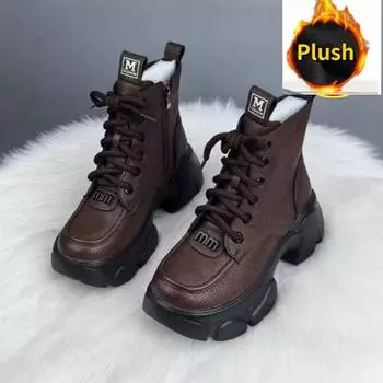 Мотоциклетные женские ботинки, высококачественные ботинки на шнуровке, женские готические ботинки с круглым носком, короткие, на платформе, увеличивающие рост 35