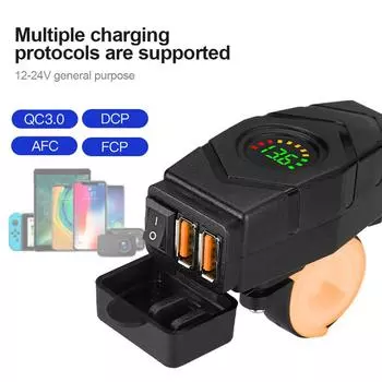 Мотоциклетный 12 В-24 В USB-разъем с вольтметром, быстрый адаптер питания 36 Вт, водонепроницаемое зарядное устройство с двумя разъемами QC 3.0 USB, быстрое зарядное устройство