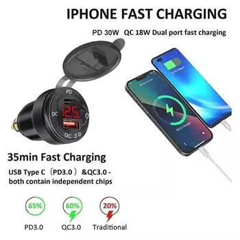 Мотоциклетный алюминиевый сплав DIN Hella Plug USB C адаптер для быстрой зарядки со светодиодным дисплеем для BMW R1250GS G650GS F800 GS GT R1200GS