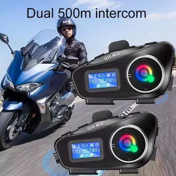 Мотоциклетный интерком-шлем, гарнитура BT5.3, 500 м, Intercomunicador, Moto, FM-радио, музыка, наушники с ЖК-дисплеем для 2 гонщиков, Q58-Max 1Pcs Hard Mic