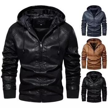 Мотоциклетный костюм, кардиган на молнии с кожаными пуговицами и множеством карманов для индивидуального дизайна, универсальное мужское пальто, дорожное пальто L чёрный