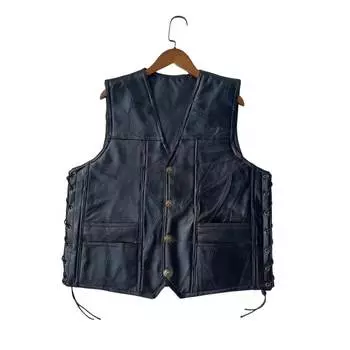 Мотоциклетный кожаный жилет + мужской жилет + кожаный жилет + жилет для верховой езды + чистый черный классический L чёрный