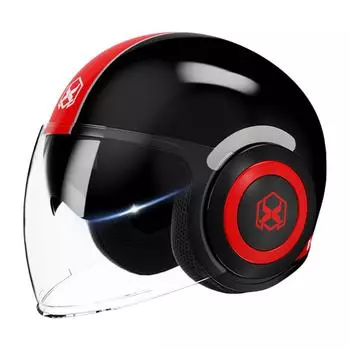 Мотоциклетный открытый шлем с антибликовым солнцезащитным козырьком, теплый полушлем для женщин, электрический мотоциклетный открытый полушлем чёрный