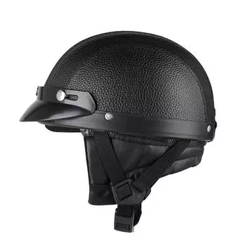 Мотоциклетный полушлем ретро ручной работы из кожи с быстросъемной пряжкой one size белый