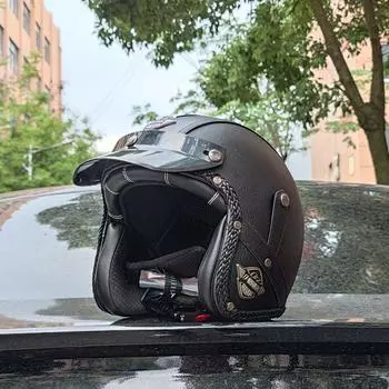 Мотоциклетный ретро-шлем для мужчин и женщин, полушлем с электроприводом, мотоциклетная роговая шапка для осени и зимы XL