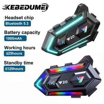 Мотоциклетный шлем Bluetooth гарнитура Rider BT5.3 водонепроницаемый 1000mAh музыкальный плеер коммуникатор динамики с RGB красочными огнями
