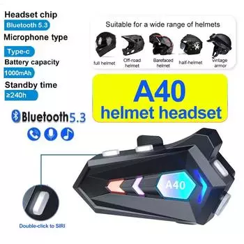 Мотоциклетный шлем гарнитура A40 Bluetooth V5.3 RGB цветные огни наушники IPX6 водонепроницаемый автоматический ответ мотоциклетные наушники