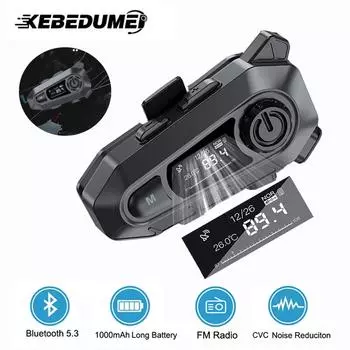 Мотоциклетный шлем гарнитура беспроводной Handfree вызов водонепроницаемый BT 5.3 мото наушники с FM радио большой светодиодный дисплей для гонщика