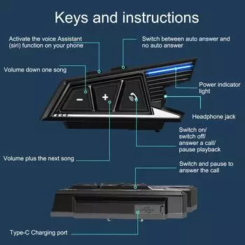 Мотоциклетный шлем гарнитура Bluetooth 5.3 беспроводные наушники комплект громкой связи стерео шумоподавление водонепроницаемые мото наушники