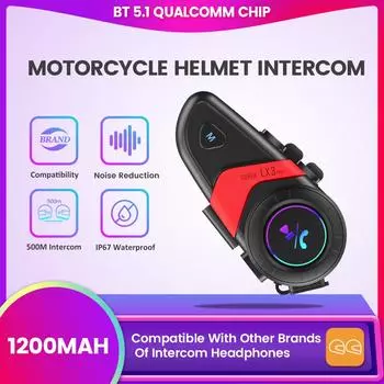 Мотоциклетный шлем гарнитура Интерком IP67 водонепроницаемый 500 м расстояние Siri голосовое управление Moto BT 5.1 1200 мАч чистый звук анти-шум SOFT красный