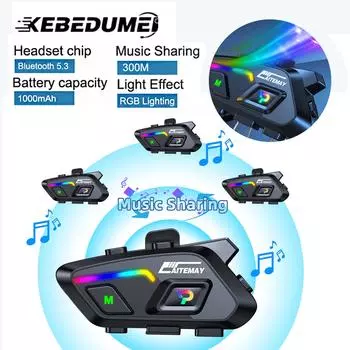 Мотоциклетный шлем гарнитура стерео голосовое управление Bluetooth Hands Free вызов IPX7 водонепроницаемый 1000 мАч с подсветкой поделиться музыкой