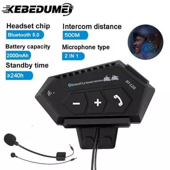 Мотоциклетный шлем Интерком Bluetooth 5.0 CSR Гарнитура 2000 мАч Аккумулятор Защита от помех Handsfree Для Полнолицевого/Половинного шлема
